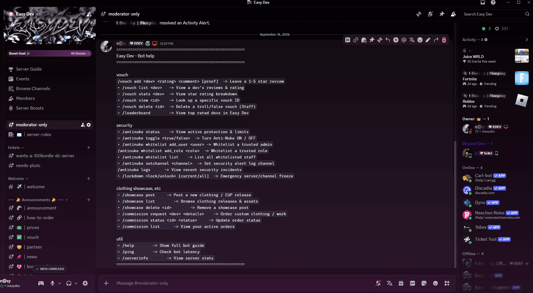 Easy Dev bot command and security system