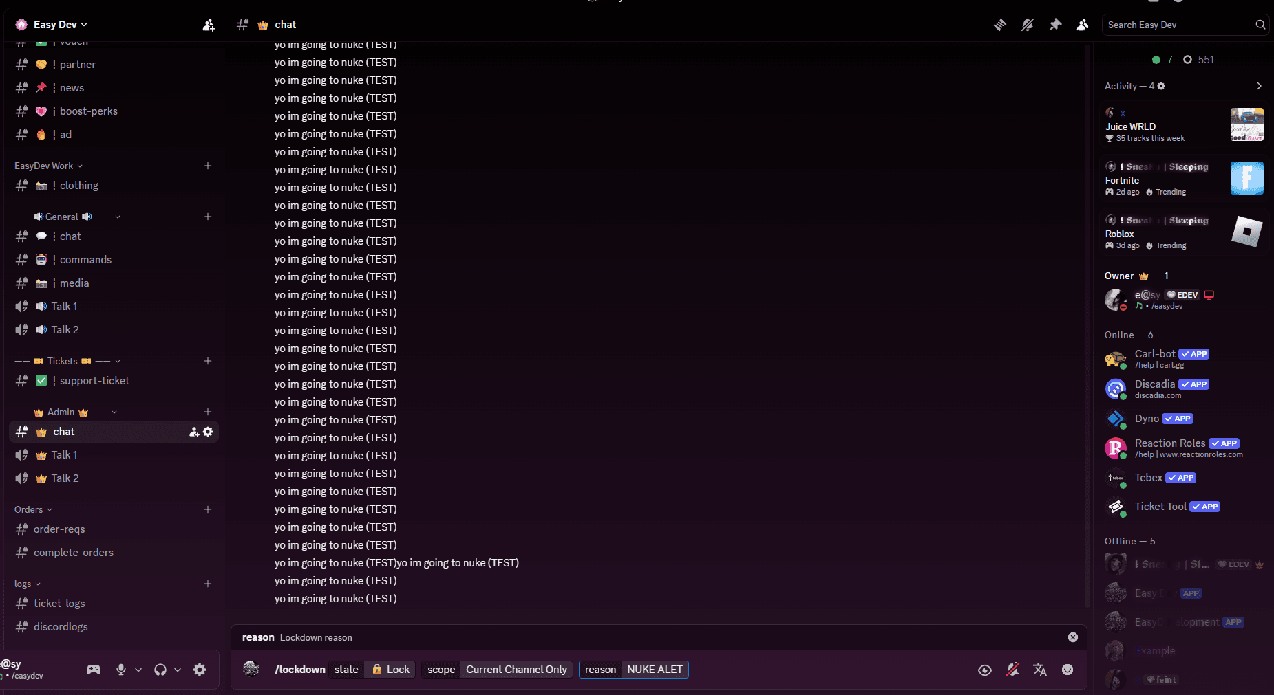 Easy Dev bot lockdown automation test