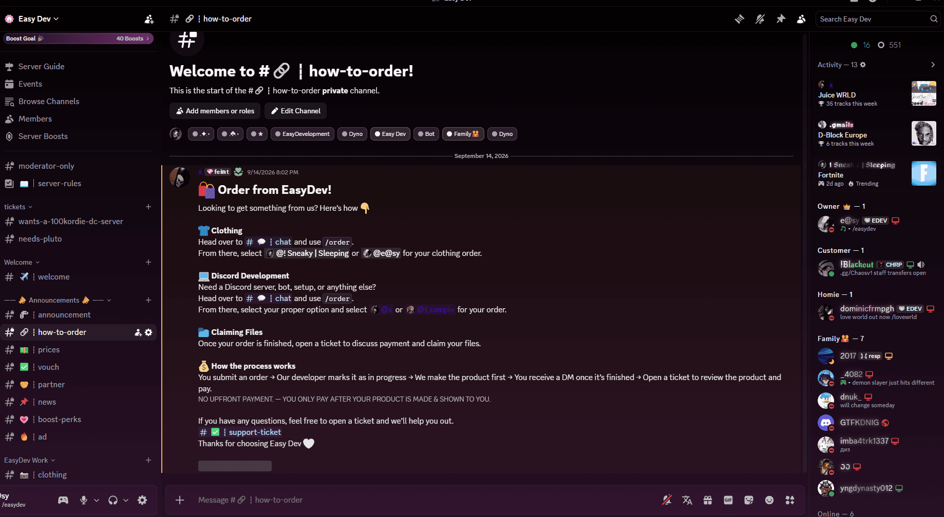 Easy Dev Discord server order instructions channel