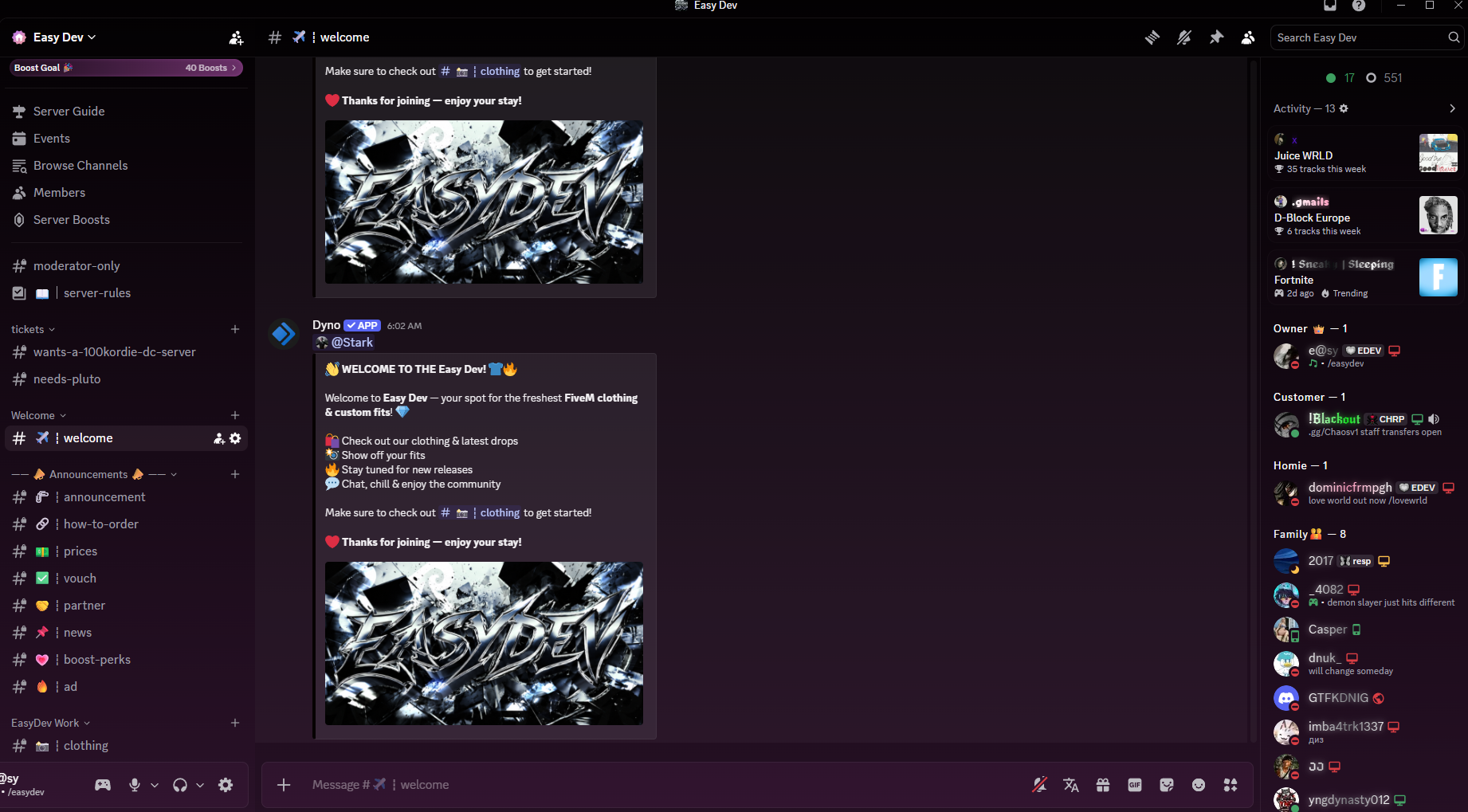 Easy Dev Discord server welcome channel